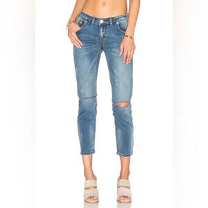 One Teaspoon Freebirds Skinny Jeans Crop Blue indigo Zipper Ankle straight leg